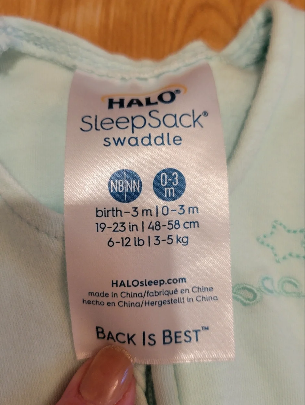 HALO Sleepsack Swaddle 100% Cotton Mint Size Newborn 0-3 Months